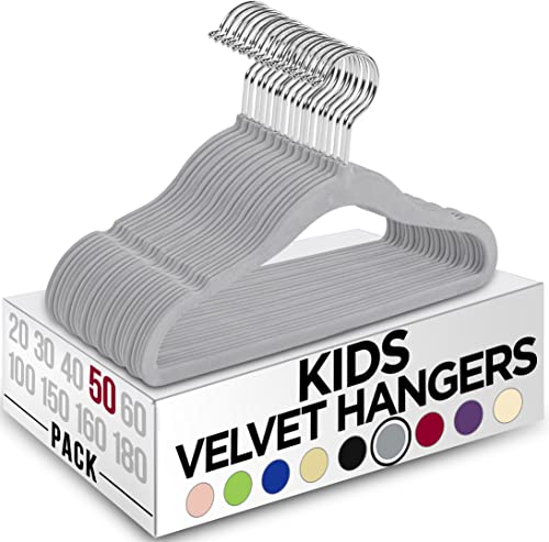 Utopia Home Kinder-Kleiderbügel aus Samt (50 Stück) – 27,9 cm (11 Zoll) robuster Baby-Kleiderbügel – rutschfest für den täglichen Gebrauch (Grau)
