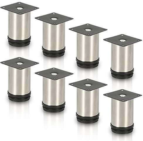 Gimisgu Edelstahl Möbelfüße 8er Set,Runde Möbelfuß Sockelfuß,Höhe 100mm,Höhenverstellbar:15mm,Belastbar bis 250 Kg,Geeignet für Sofa, Bett, Nachttisch, Schrank