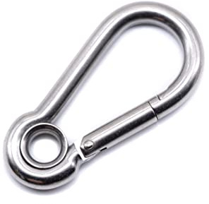 Stainless steel carabiner snap spring hook with eyelet A4 316 marine grade hiking fishing camping keychain eye (10, 8mm x 80mm)