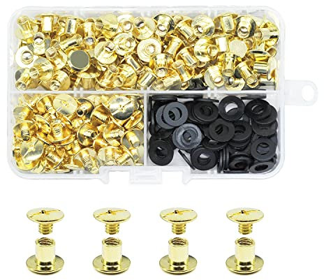 JINTANG 90 Set Chicago buchschrauben,M5×5mm binding Schrauben kit,schraubnieten für leder,ledernietenset,verwendet für DIY Leder handwerk kleidung tasche, Schuhe, Bücher und Dekoration (Gold)