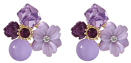 Miancheng 925 Sterling Silber Lila Blume Ohrringe,Lila Ohrringe Stecker Frauen für FDamen,Mädchen