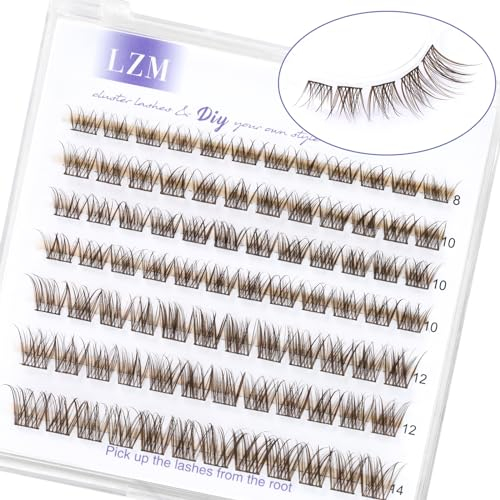 LZM Faux Cils Individuel bruns 8-14mm Faux Cils Naturel C Curl Diy À La Maison Réutilisable Doux Cils Individuels False Lashes cils marrons brown lashes