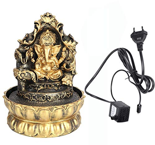 Ganesha Statues Fontaine d'eau intérieure, Statut éléphant Fontaine de table avec lumière LED pour la décoration de bureau à domicile (norme européenne 220 V)
