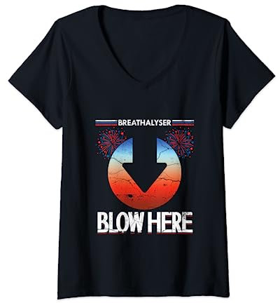 Lustiger Alkoholtester Schlag hier | Humor für Erwachsene T-Shirt mit V-Ausschnitt