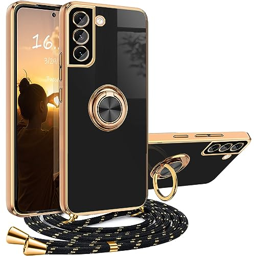 XCYYOO Coque Samsung Galaxy S21 FE AVCE Cordon,Housse AVCE Anneau Samsung S21 FE Antichoc Magnétique Étui avec Collier Silicone Lanyard Case Réglable Téléphone Portable Protection Cover AVCE Support