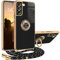 Handykette Samsung Galaxy S21 FE Hülle mit Band Samsung S21 FE Handyhülle mit 360 Grad Ring Ständer Luxuriös Galvanisierte Kratzfest Schutzhülle Silikon Bumper Stoßfest Case Dünn Hülle mit Kette