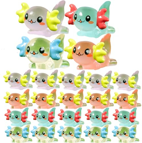 Mini -Harz Axolotl 24 pcs Miniaturtier Figur niedlicher Cartoon Luminöser DIY Dekorative Axolotl Spielzeug Mini Axolotl für Bonsai Pool Dollhouse Aquarium Tischplatte