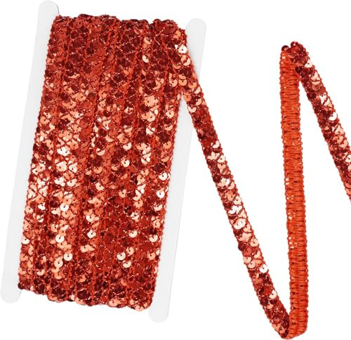 Qililandiy 13 Meter Einfassborte Spitze Pailletten Borte Band Fransen Borten Applikation 1.5cm X 13m für DIY Kleidung Gardine Vorhang Tischläufer Deko (Rot)