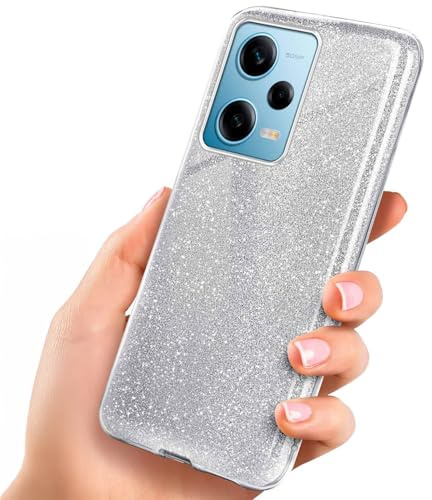 ONEFLOW Glitter Case für Redmi Note 12 Pro 5G Glitzer Handyhülle mit Kameraschutz, Stylische Hülle Glitzernd, Dünne TPU Schutzhülle für Damen, Glitzerhülle Qi kompatibel, Silber