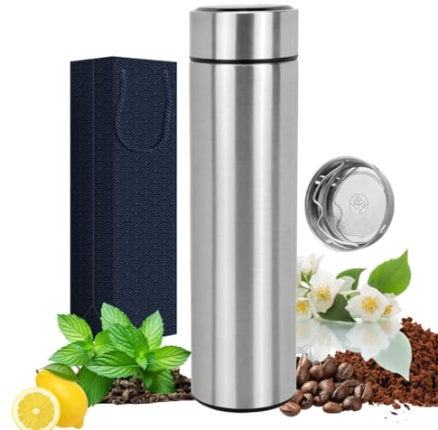 Bouteilles isothermes – Gobelet sous vide pour café, thé et boissons avec infuseur en acier inoxydable – Bouteille isotherme de voyage pour thé, café – Garde les boissons chaudes ou froides pendant