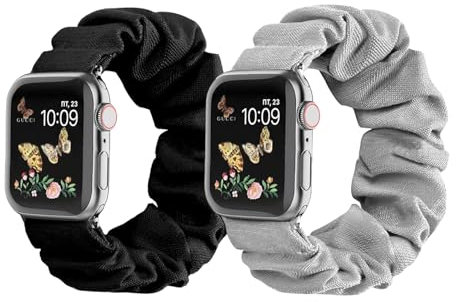 Comforso 2er-Pack, kompatibel mit 38/40/41 mm elastischen Stoff-Uhrenarmbändern, Scrunchie-Armbändern, Ersatz-Uhrenarmbändern (Black)