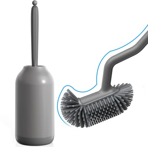 HAMITOR Klobürste Silikon Toilettenbürste mit Halter: Flexible Wc Bürste mit randreiniger - Schnell Trocknendem Klobürstenhalter Set für Badezimmer Zubehör- Hängende Toilet Brush Grau Ohne Bohren