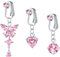 NIUSIMAN 3 pièces faux piercing nombril Clip argenté rose faux nombril long piercing acier chirurgical pour femme piercing coeur papillon faux nombril clip pendentif non Piercing