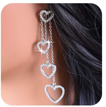 Aneneiceera Vintage Kristall Herz Ohr Jacke Ohrringe Cz Herz Kette Quaste Ohrringe Strass Herz Tropfen Ohrringe Lange Hohle Herz Ohrringe Schmuck Für Frauen Und Mädchen (gold)