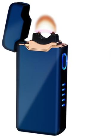 Elektrisches Feuerzeug Winddicht, Plasma-Flamme Lichtbogen Wiederaufladbar USB Mit Batterieanzeige (Glänzend Blau)