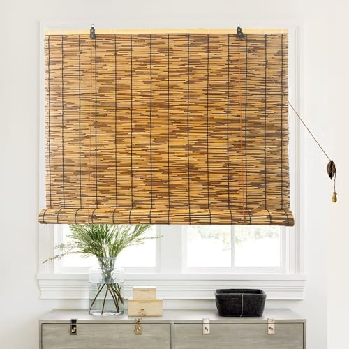 Bambusrollo für Balkon aussen Rollo Bambus Jalousine Schilfvorhang Sonnenschutz Verdunkelungsrollo Braun Sichtschutz Länge 200cm 300cm 100cm 160cm