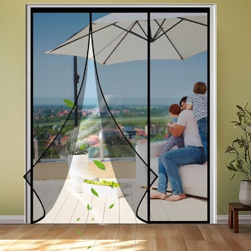 Magnetische Fliegengittertür 250x250cm, Fiberglas-Schirm, starkes magnetisches Türgeflecht mit verstärktem Haken und Schlaufe für Terrassentür, Haustür, Türöffnung Schwarz