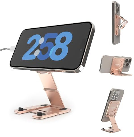 Kenu Stance+ 10-in-1 MagSafe Super Gadget, Magnetic Tripod Stand, Car Ventilation + Dashboard + CD Holder, Finger Holder, Aeroplane Mount, Selfie Stick, More (Rose Gold)