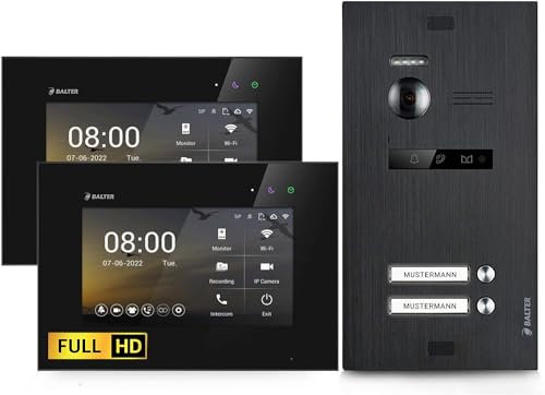 Balter EVO-HD Video Türsprechanlage, Video Türklingel mit Kamera, 2 familienhaus Klingel, 7 Zoll HD Monitor, Full HD-Kamera, 2 Draht Bus, Gegensprechanlage mit 175° Weitwinkel