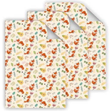6 Geschenkpapier-Bögen hochwertige reißfeste Geschenkverpackung für Kinder Mädchen Junge Fuchs Tiere Geschenkpapier für kleine Geschenke für Geburtstag Weihnachten (6 Bögen je A3-Format)
