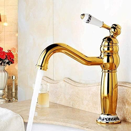 Neue Armatur Bsthroom Kupfer Heiß Und Kalt Mit Porzellanmischer Schwenkauslauf Vergoldete Waschtischarmaturen