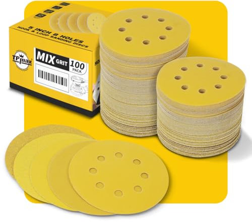 Disques Abrasifs Auto-agrippants 125mm 8 Trous - 100 Pièces, Papier de Ponçage Mixte Grain 60/80/120/220/320, Disques Ponceuse Orbitales, Crochet et Boucle, Pour Meulage et Polissage du Bois et Métal