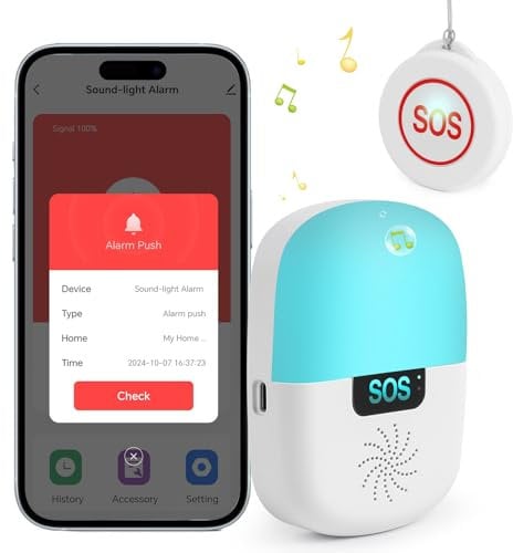 Notrufknopf für Senioren,Shinmax Senioren Notruf WiFi Smart APP Notfallknopf für Senioren Patienten Behinderte Schwangere Kinder Hausnotruf Alarmknopf Einstellbare Beleuchtung (1 Sender +1 Empfänger)