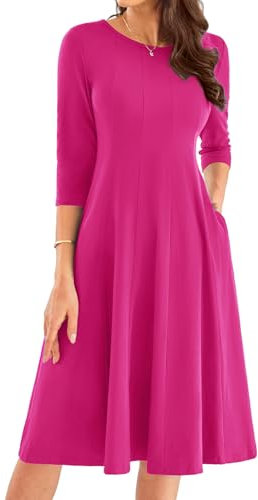 GRACE KARIN Robe trapèze à Manches Longues pour Femme - Col Rond - Robe mi-Longue décontractée - M Rose Rouge -9