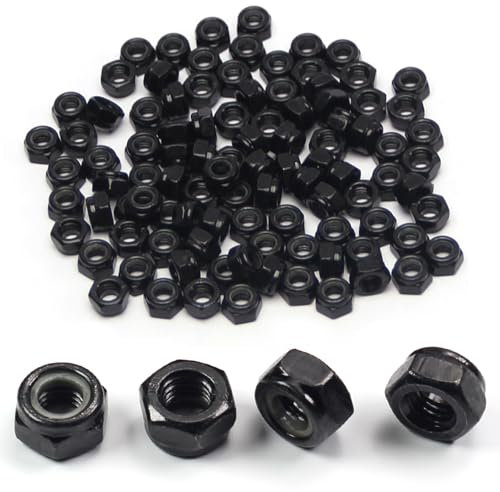 M6 Locknuts 100pcs Metric Nylon Inserted Hex Lock Nuts Self-Lock Nylon Insert M6x1mm Carbon Steel Self Locking 10mm Hex Nut Driver Nut for Patio Furniture M6 Bolts