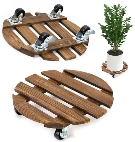 MeYuxg 2 x Rouleaux pour Plantes, Porte Plante a roulettes 30 x 30 cm x 6,5 cm, Rouleau Rond pour Intérieur et Extérieur Pot de Fleurs, Soucoupe pour Pot de Fleurs avec roulettes