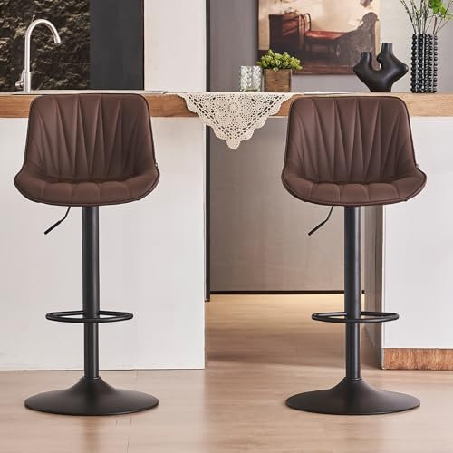 YOUTASTE Barhocker 2er Set Barstuhl Höhenverstellbar, Drehbar mit PU-Leder, Tresenhocker mit Rückenlehne und Fußstütze Sitzhöhe 57cm - 82cm für Küche, Theke, Bar, Braun