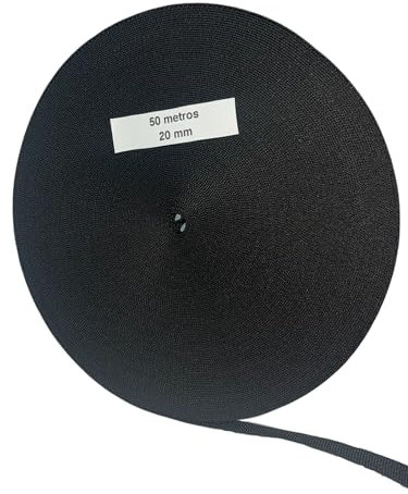 Cinta para Persianas 20 mm de Ancho 50 m - Color Blanco, Beige, Gris, Bronce, Negro | Cuerda de repuesto para Carretes de Persiana | Resiste los Rayos UV | Varias Opciones (Negro, 20mm 50m)