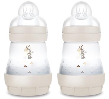 MAM Easy Start Anti-Colic Babyflasche | Milchflasche für Neugeborene | 94% Akzeptanz | 80% weniger Koliken | stillfreundliche Trinkflasche | Sauger Gr. 1 | 160ml | 0+ Mon | uni | Hase | 2 Stück |Beige