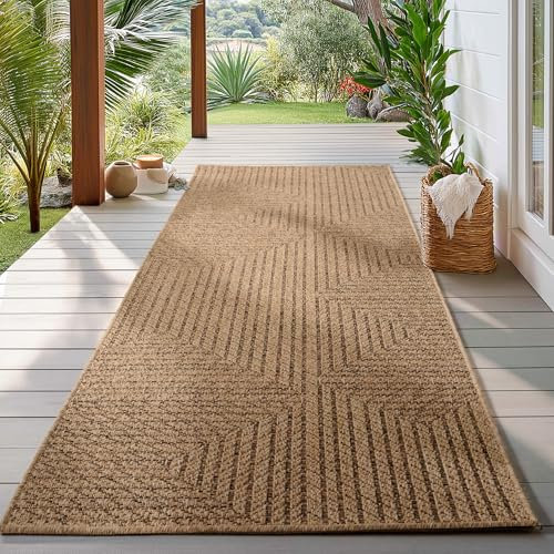 HomebyHome In- & Outdoor Teppich robust, wetterfest & pflegeleicht im natürlichen Jute-Look, ideal für Wohnzimmer, Küche, Terrasse, Garten und Balkon, 80x150 cm