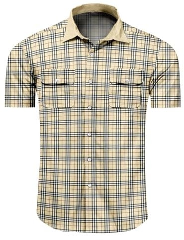 Mens Short Sleeve Button Down Mens Button Up Short Sleeve Two Pockets Soft Vintage (UK, Alpha, XL, Regular, Regular, #6)