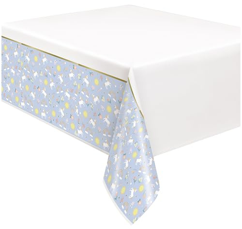 Unique 80753 - Plastic Foil Tablecloth - 2.13 m x 1.37 m - Dainty Unicorn Party - 1 Count (Pack of 1)