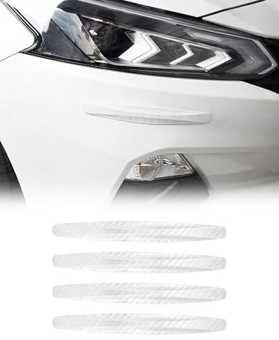 Bumper Guard Trim Strips, 4PCS Car Door Edge & Handle Protectors - Universal Accessories Fit for All Cars/SUV/Vans/Pickups, Carbon Fiber Texture Anti Scratch Trim, Easy Install (White, 13cm)