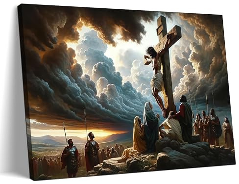 Yaneiro Gerahmte Jesus-Leinwandkunst, Guten Freitag, Wanddekoration, Gemälde, christliches Kreuz-Poster, Druck für Wohnzimmer, Schlafzimmer, Kirche, Dekoration, 91,4 x 61 cm