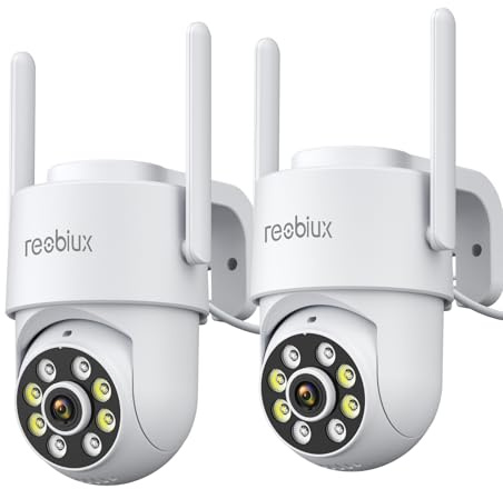 Reobiux Überwachungskamera Aussen 1080P,Kamera überwachung aussen/innen mit Farbige Nachtsicht,2.4Ghz WiFi,Bewegungserkennung,Alarm,Kabelgebunden,2-Wege Audio,Outdoor,3m Kabel,IP68