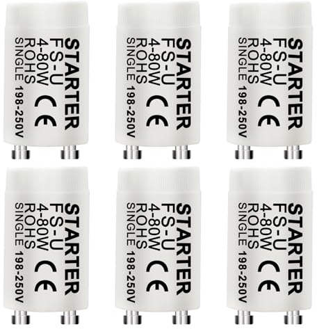 6er Set LED Starter für Leuchtstoffröhren, Universeller Zünder für LED Röhren und Leuchtstoffröhren, 198-250V, Robuste Bauweise für Optimale Zündung, Perfekt für Büro und Heimbeleuchtung