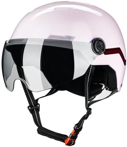ILM Fahrradhelm Herren Damen mit Visier und LED Licht Beleuchtung Automatischem G-Sensor für Blinker Bremswarning Modell MB101L