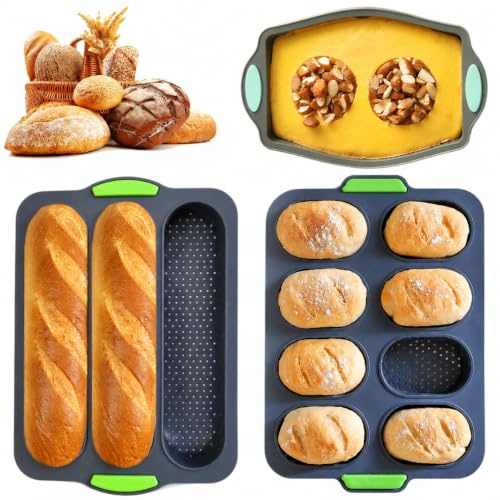 Hoadyush Baguette Backform, 3 Stück, Silikon, Non-Stick, Hitzebeständig | Material silikon lebensmittelqualität, antihaft-design leichtes lösen, ofen/mikrowelle/spülmaschine, faltbar platzsparend