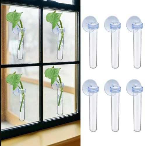 6 tubos de plástico para plantas con ventosas, para colgar en la pared, para plantas hidropónicas, 12 x 2,4 cm