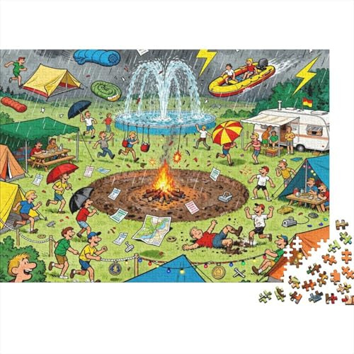 Camping Site Storm Chaos Wooden Jigsaw Puzzle Waterproof 1000 Piece Puzzles for Adults Fun Educational Games