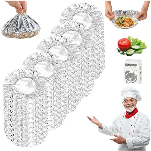 Copri Piatti Alluminio Riutilizzabili, Coperture Termiche Alimenti con Elastico, Pellicola Isolante Conservazione Caldo fino a 110°C, Coperchi Elastici per Piatti e Ciotole (50 Pcs)