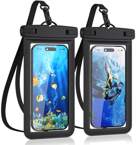 [2 Stück] wasserdichte Handyhülle, Unterwasser Handytasche, IPX8 Wasserfeste Hülle für Schwimmen, Waterproof Phone Case für iPhone 17 16 15 14 13 Pro Max, Samsung, Redmi, Smartphone (Schwarz)