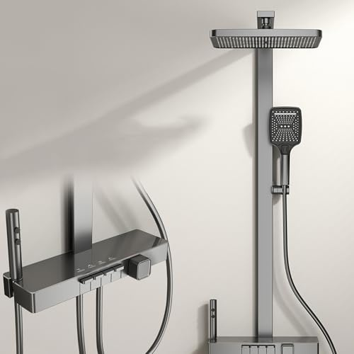 MocArt GT26 Duschsystem 4 Funktionen, für Badezimmerrenovierung | Wand-Duschsäule, 32-cm Regenbrause, 3-stufige Handbrause, zweistufige Reinigungs-Sprühpistole, verdeckter Wasserfall-Auslauf