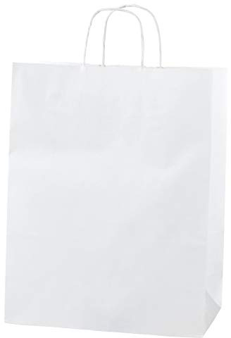 Thepaperbagstore 30 weiße mittelgroße Papiertüten mit Henkel 25 x 11 x 31cm | Starke, recycelbare Kraftpapiertüten mit stabilen Griffen, ideal für Geschenke, Einzelhandel, Partys und Events.