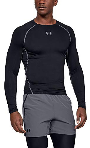 Under Armour UA HeatGear Long Sleeve, Long-Sleeve Functional Shirt, Breathable Long-Sleeve Shirt for Men Men, Black (Black/Steel (001)), 2XL