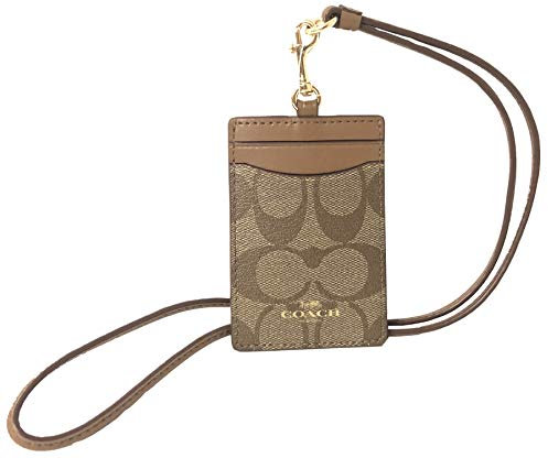 Coach Signature C PVC Canvas Leather Khaki Saddle Lanyard, Badge ID Credit Card Holder 63274